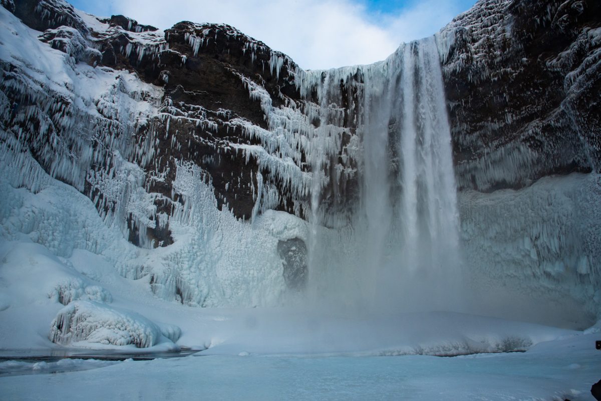 Skógafoss frozen in winter